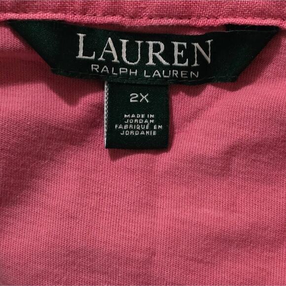 Lauren Ralph Lauren Pink V Neck 3/4‎ Sleeve Casual Tunic Top Womens Plus Size 2X - Picture 5 of 6